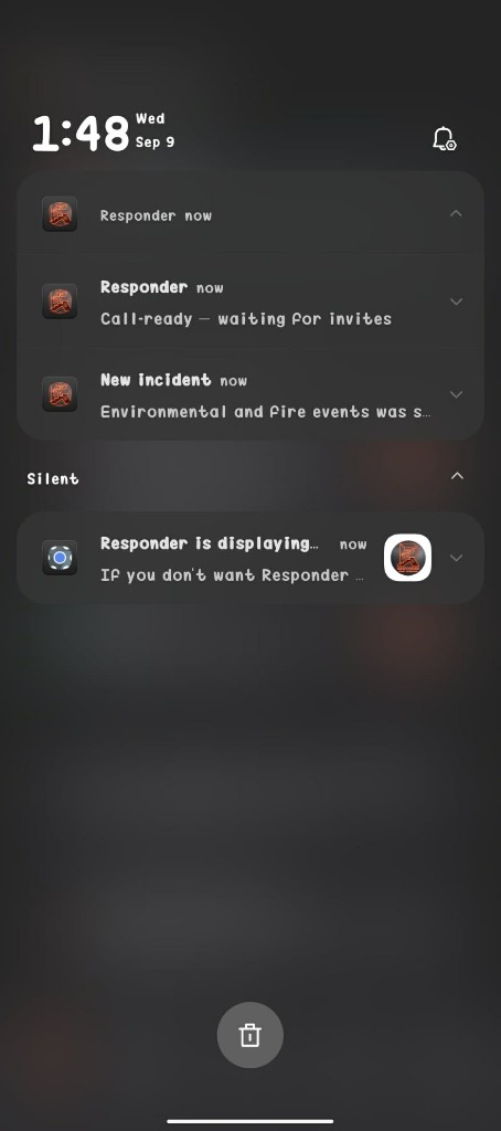 Android notifications for responder status and new incidents